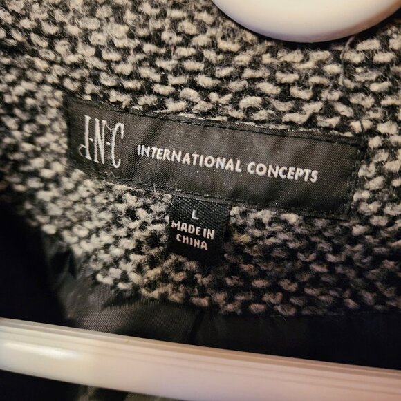 Women's Large INC International Concepts Black/White Wool Blend Coat - Picture 8 of 10